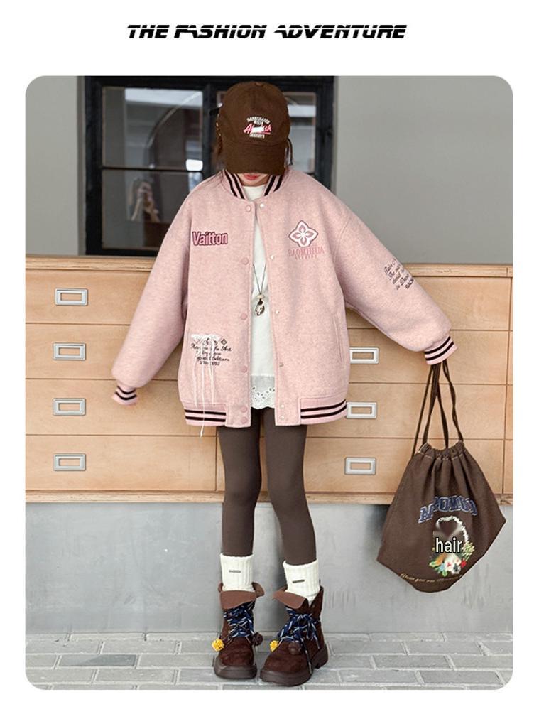 2025 Girls' Pink Long Sleeve Stylish Autumn Jacket