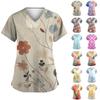 Women's Fashion V-neck Short Sleeve Workwear With Pockets Printed Tops