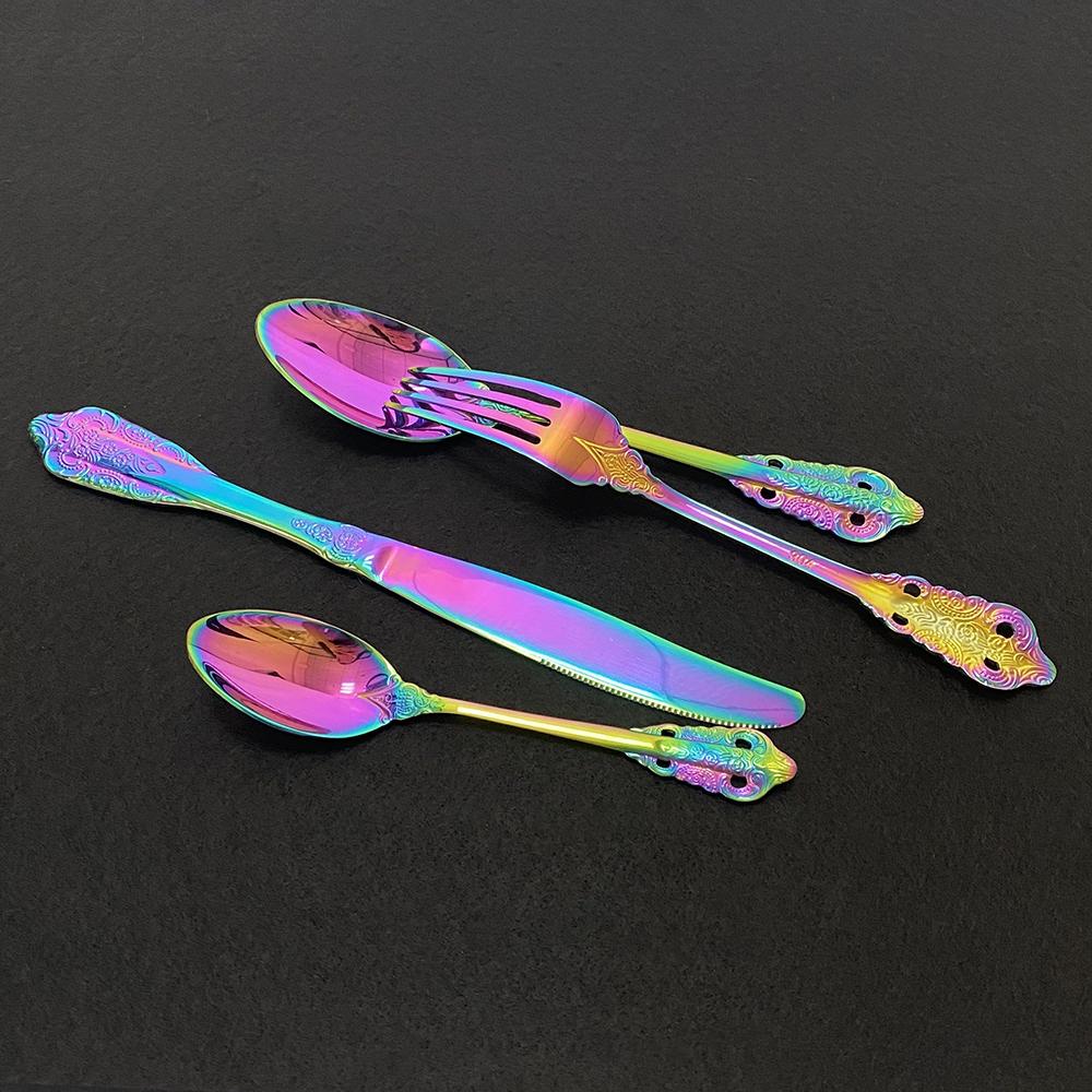 24Piece Dinnerware Set Golden Cutlery 18/10 Stainless Steel Tableware For Kitchen Dinenr Knife Fork Gold Spoon Flatware Set