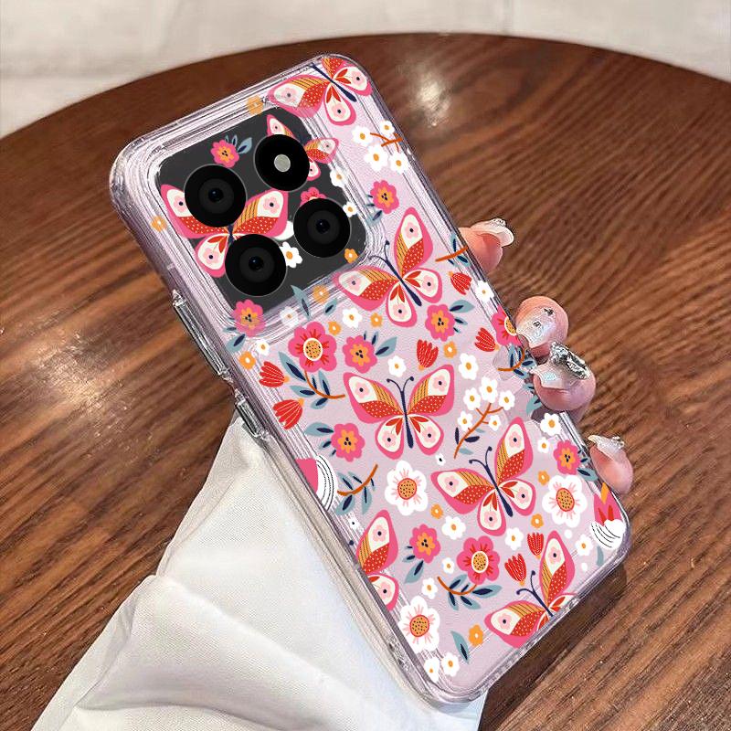 Креативный чехол с узором «Цветы и бабочки» для Xiaomi Redmi Note 15 Pro 4G Funda Redmi Note 14 13 Pro 5G Прозрачный силиконовый мягкий чехол