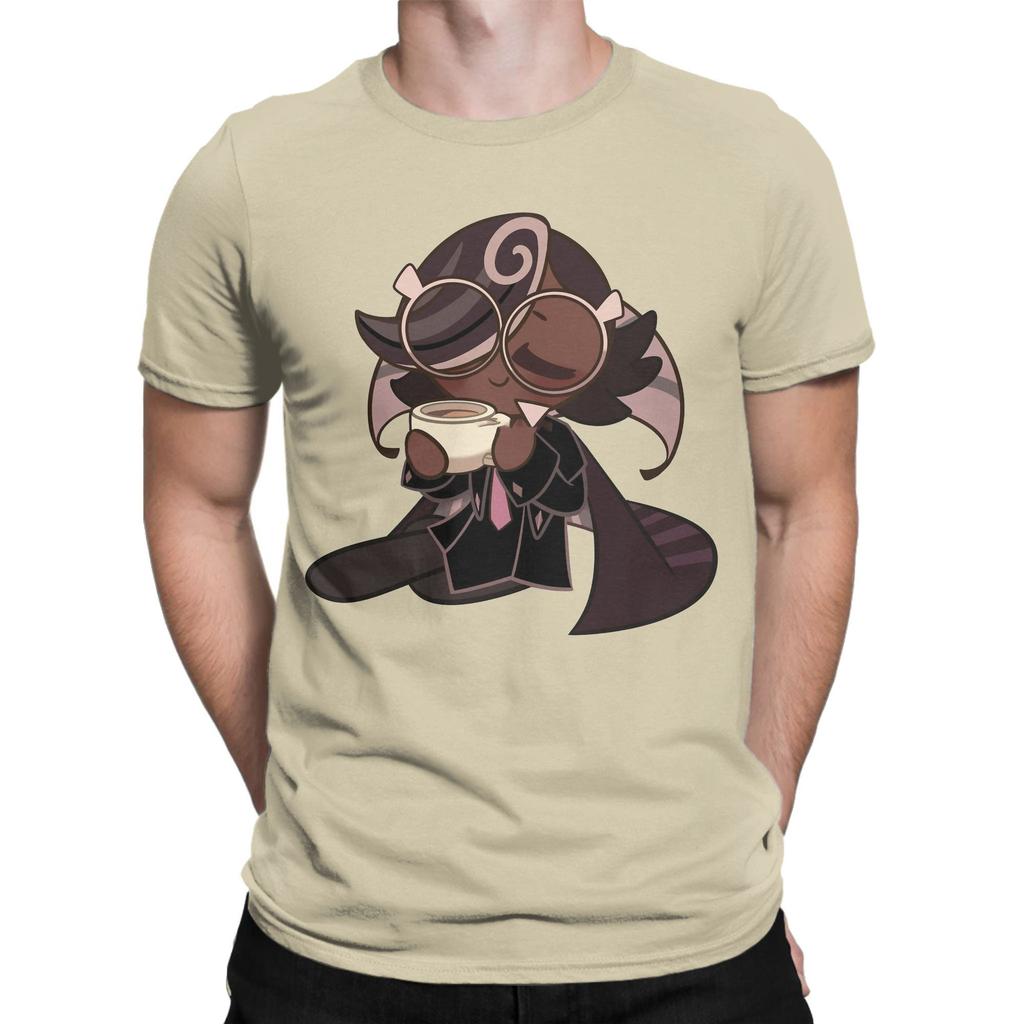 Футболка мужская хлопковая с принтом "Кофе-брейк с эспрессо", винтажная, Cookie Run Kingdom, с круглым вырезом и коротким рукавом