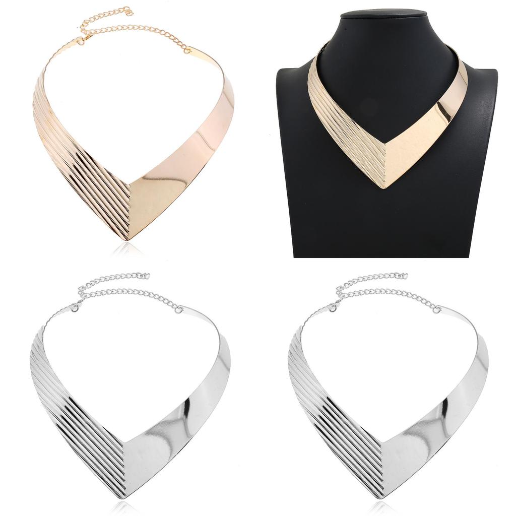 Fashion V Shaped Metal Women Collar Necklace With Geometric Design For Trendy Womens Jewelry