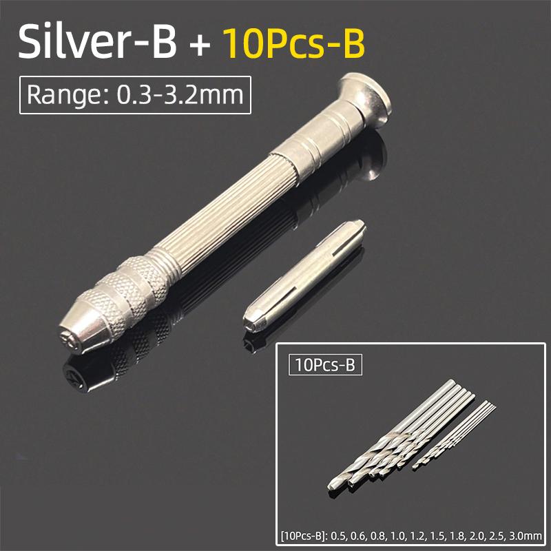 Мини-микро-алюминиевая двойная ручная дрель 0,3-3,2 мм, бесключевой патрон, ручные вращающиеся инструменты, ювелирные изделия, часы, сверление + спиральные сверла