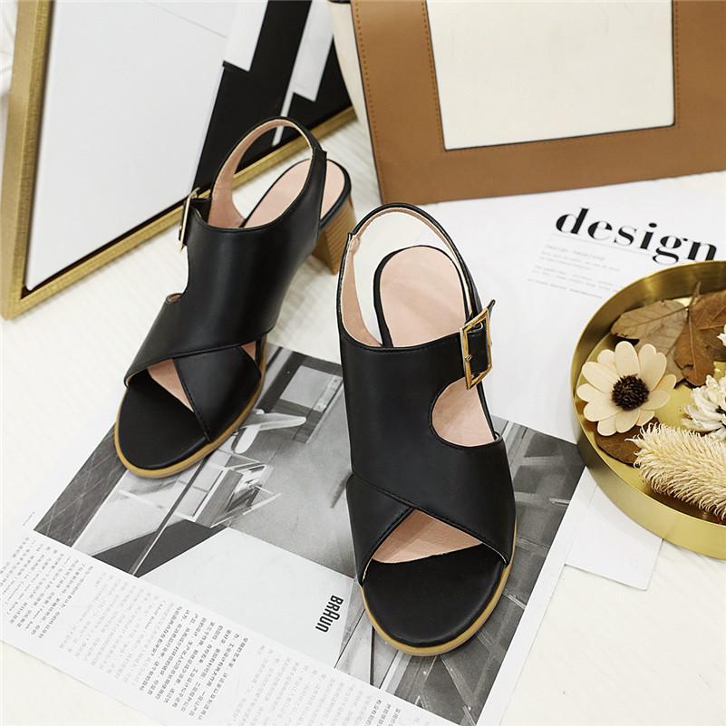 FOREADA Summer Sandals Women Shoes Buckle Thick High Heels Party Shoes Fashion Open Toe Sandals Lady Yellow 2020 Plus Size 34-43