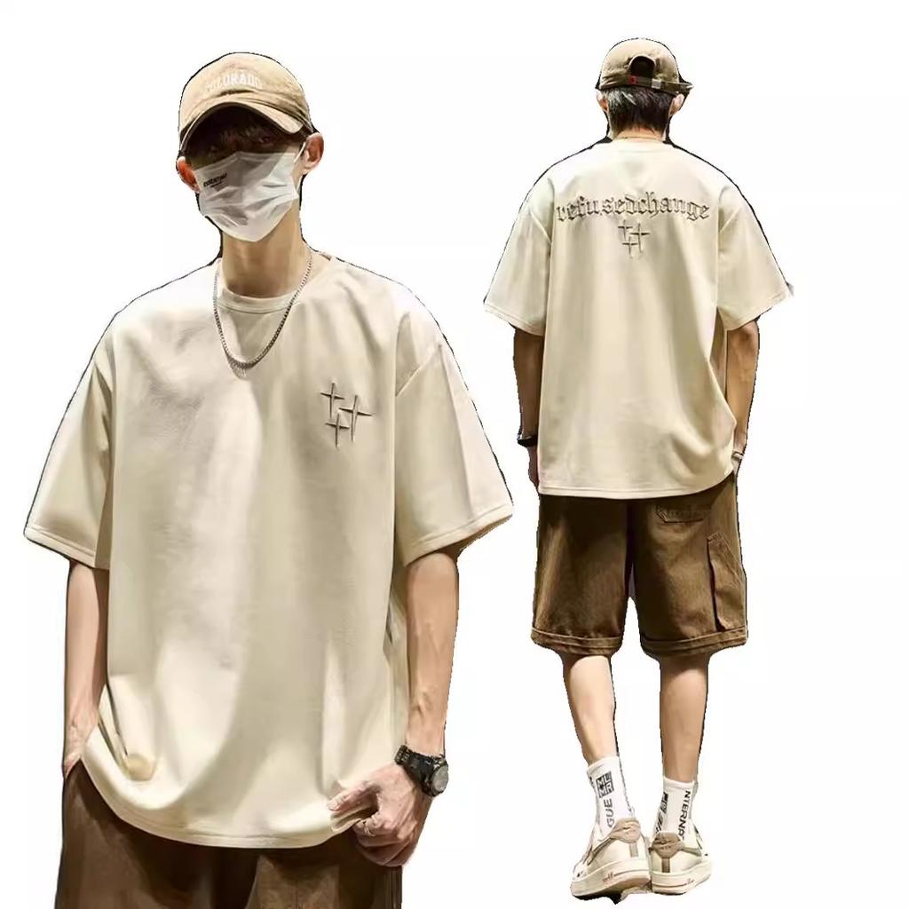 Новые летние мужские рубашки большого размера с короткими рукавами в стиле ретро, ​​свободные топы Tide Oversize с вышитыми буквами