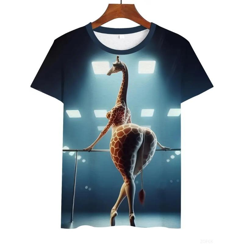 White funny men's T-shirt cartoon 3D printing summer casual short sleeved pullover fashionable T-shirt outdoor men's clothing