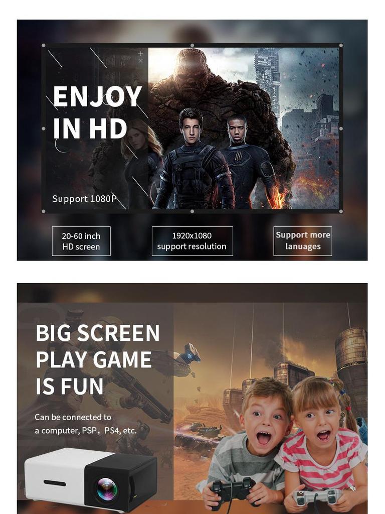 Детский мини-проектор YG300 1080P Портативный для проекции на стену в гостиной