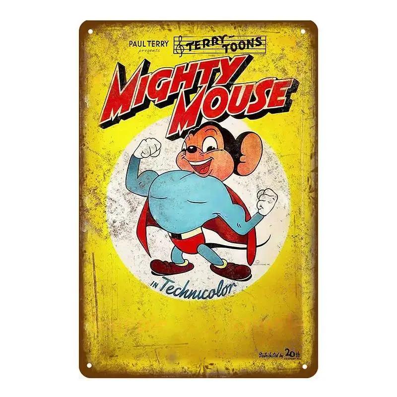Винтажные металлические знаки с изображением мыши из комиксов, вывески, плакаты, пабы, металлические таблички, ретро-детские комнаты, домашняя спальня, гостиная, настенное искусство, декор