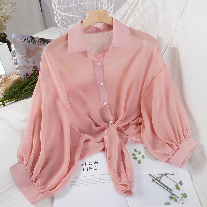 Casual Sun Protection Clothes Female Shirt Summer Thin Cardigan Women Blouses Tops Solid Plus Size Ladies Tops EMA