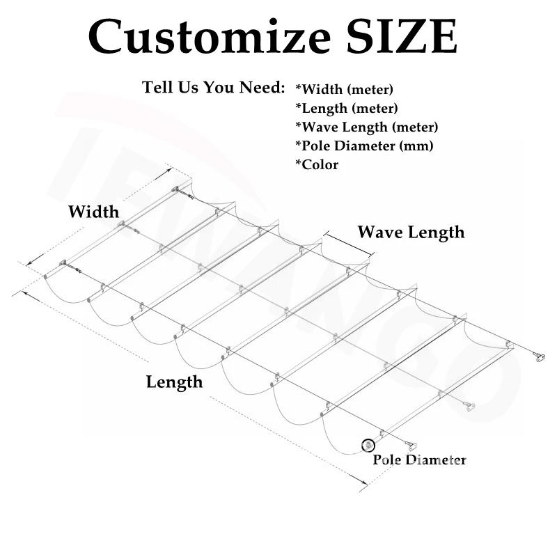 2.5x3m~3x6m Waterproof Retractable Telescopic Wave Sun Shade Rainproof Sliding Garden Pergolas Canopy Home Net Gazebo