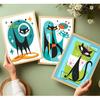3pcs Funny Abstract Cat Canvas Wall Art Whimsical Futuristic Atomic Cats Posters Prints Modern Medieval Geometry Wall Decor Pictures for Living Room
