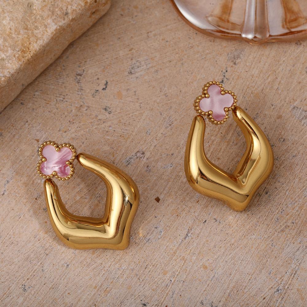 Серьги из титановой стали в форме сердца с четырьмя листочками клевера, с легкой роскошью и изысканным ощущением, персонализированные и простые серьги