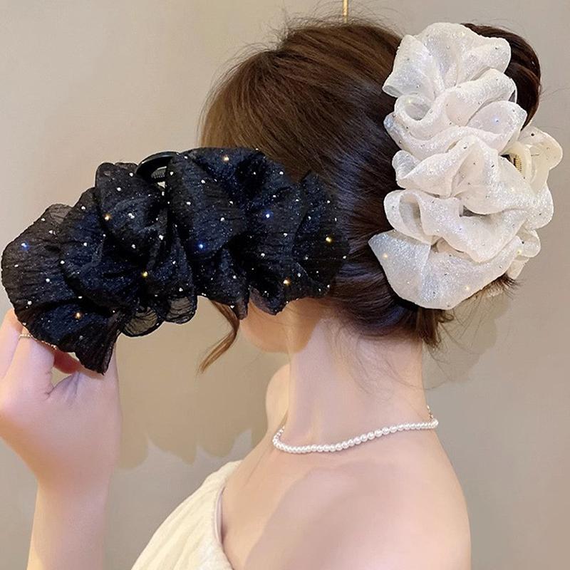 Summer Sweet Mesh Tulle Star Bubble Hair Claw Clips For Women Solid Ponytail Clip Headdress Accessories
