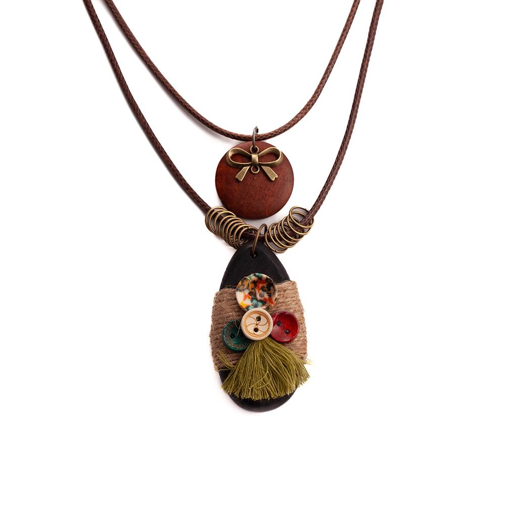 Ретро-этническое ожерелье, Нишевый креативный кулон-пуговица в форме капли воды, Высококлассное классическое антикварное ожерелье.