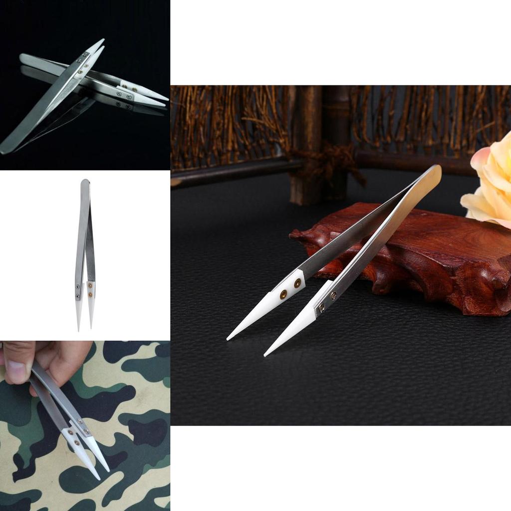Steel Stainless Ceramic Pointed Tip Tweezer Heat Resistant Antistatic Antiacid