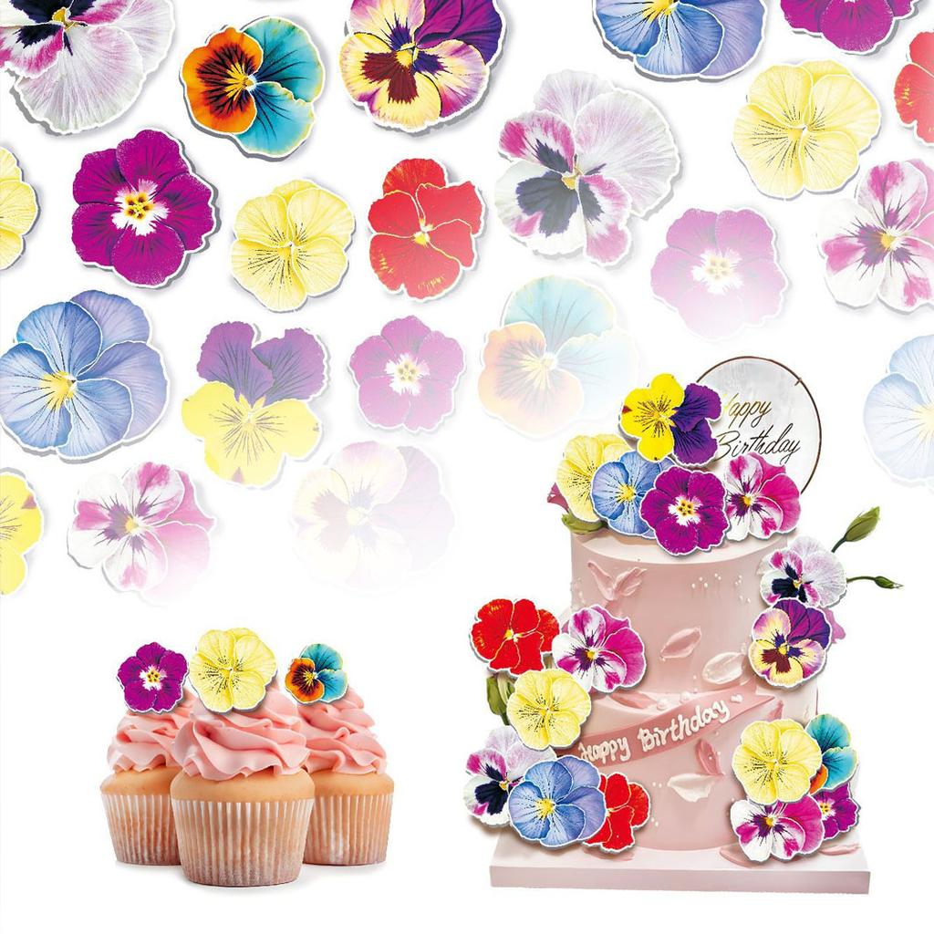 60Pcs Bakery Dessert Desk Festive Party Birthday Cake Shop Glutinous Rice Paper Decoration Pansy Flowers