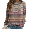 Women's Printed Casual Loose Knit Sweater Long Sleeve Pullover Patterned Top