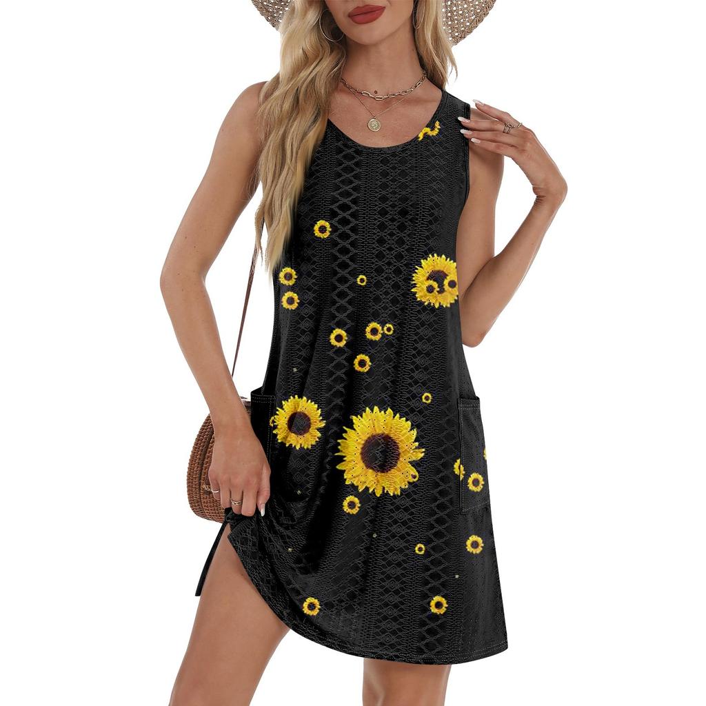 Женский повседневный сарафан с карманами, летнее пляжное платье в стиле бохо, футболки, платье с V-образным вырезом, свободные платья-майки