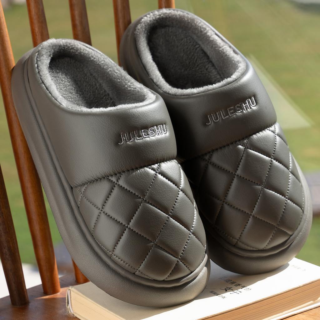 Waterproof Leather Cotton Slippers 2025 New Autumn and Winter Home Warmth Antibacterial Non-slip Thick-soled Cotton Shoes