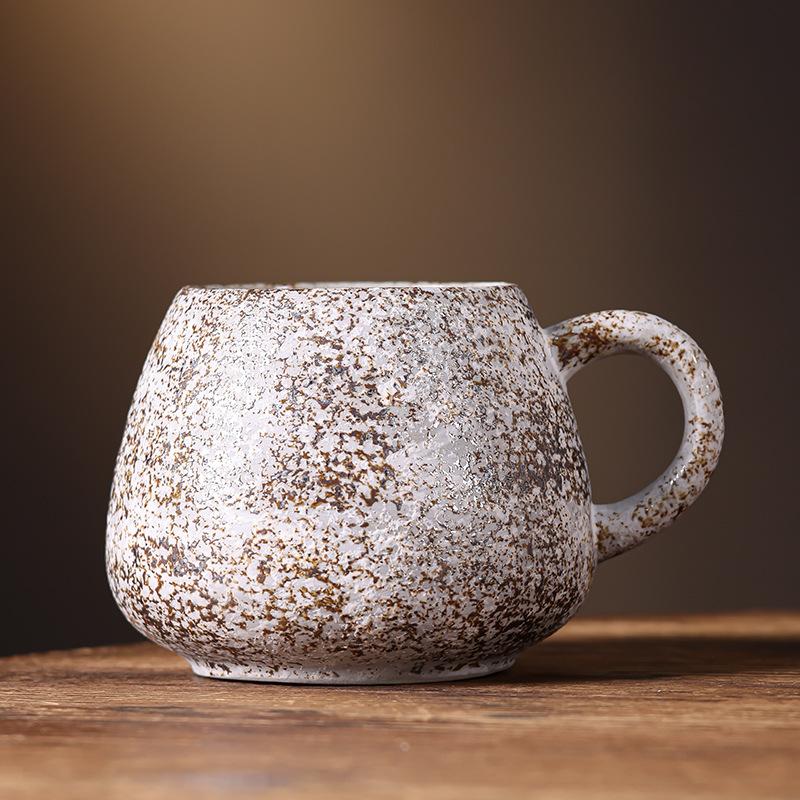 Coarse pottery mug with lid Large capacity 1000ml household water cup Ceramic office belly cup Coffee cup