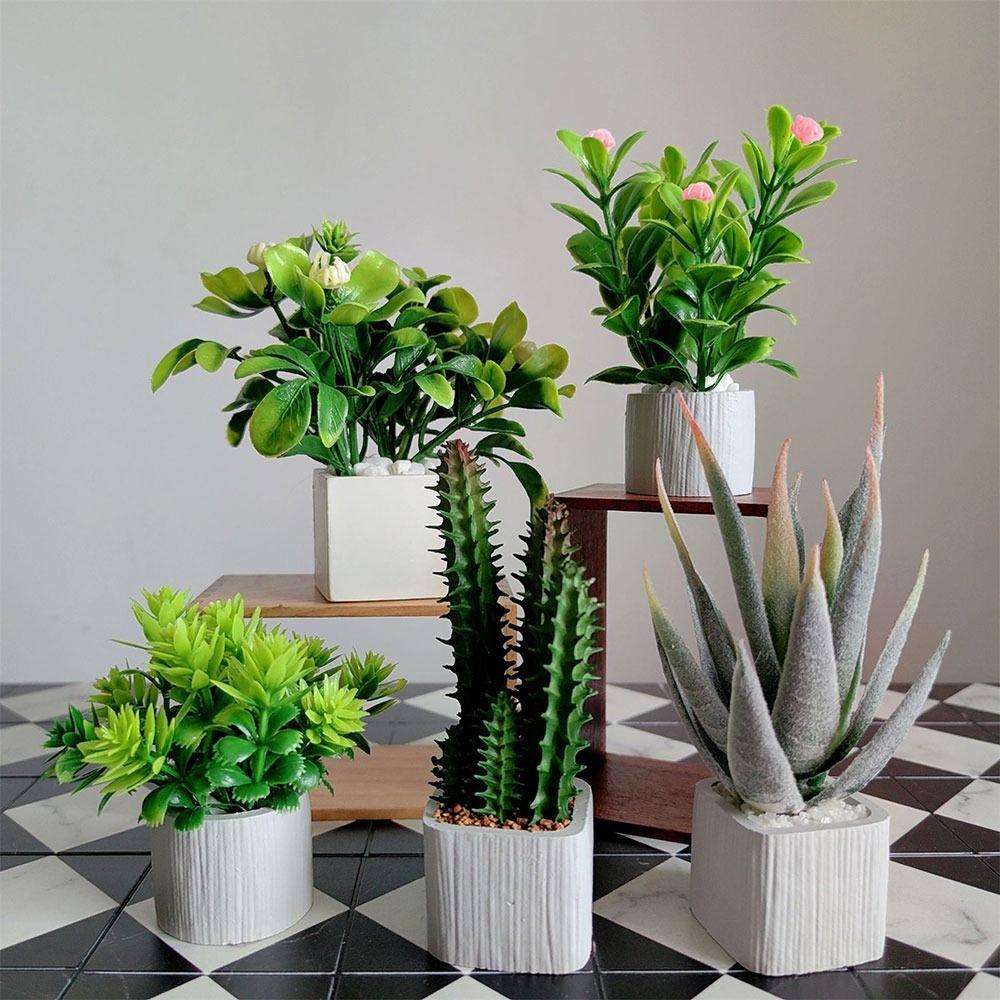 Lifelike Miniature Green Leaves Bonsai Green Mini Flower Pot Gift Dollhouse Potted Plant