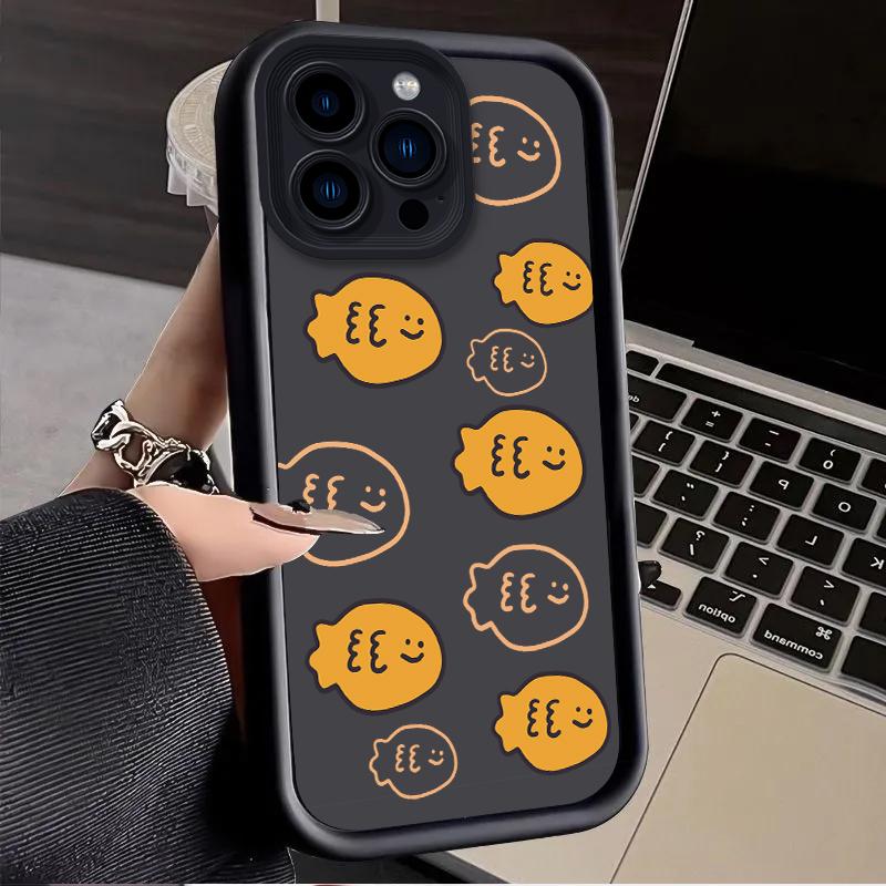 Корейский Инста-стиль Милый Кот Рыба Однотонный Чехол для Телефона для iPhone 17 Air 16 E 15 14 Plus 13 12 Mini 11 Pro Max Жидкий Силиконовый Чехол