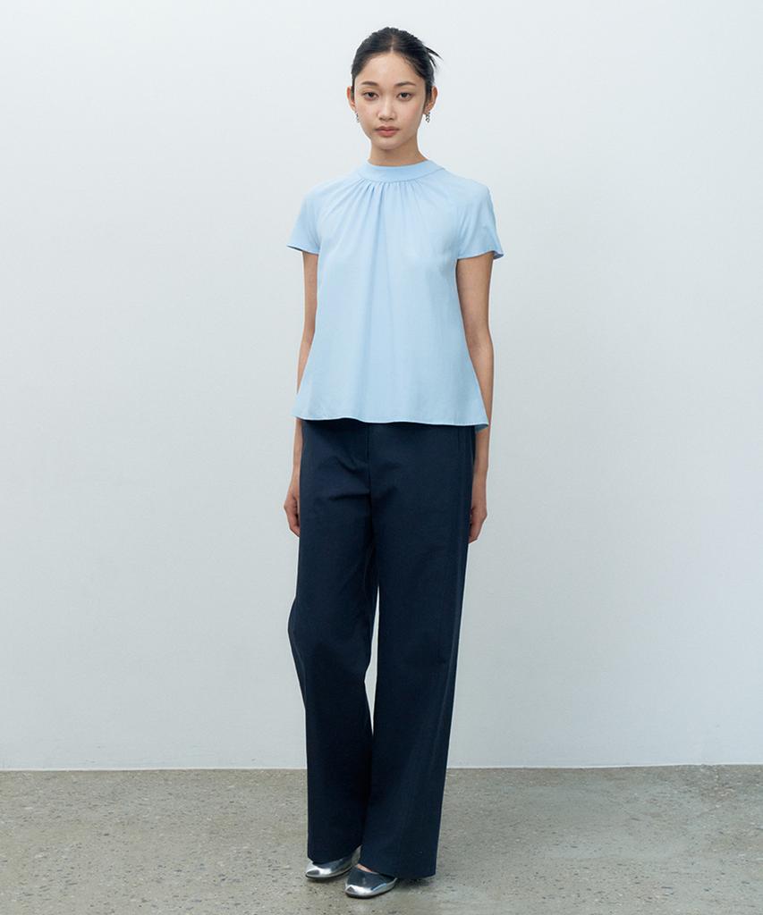 MAKE A TOAST Linen-Like Low-Rise Wide Pants Navy Mbespa004Nv