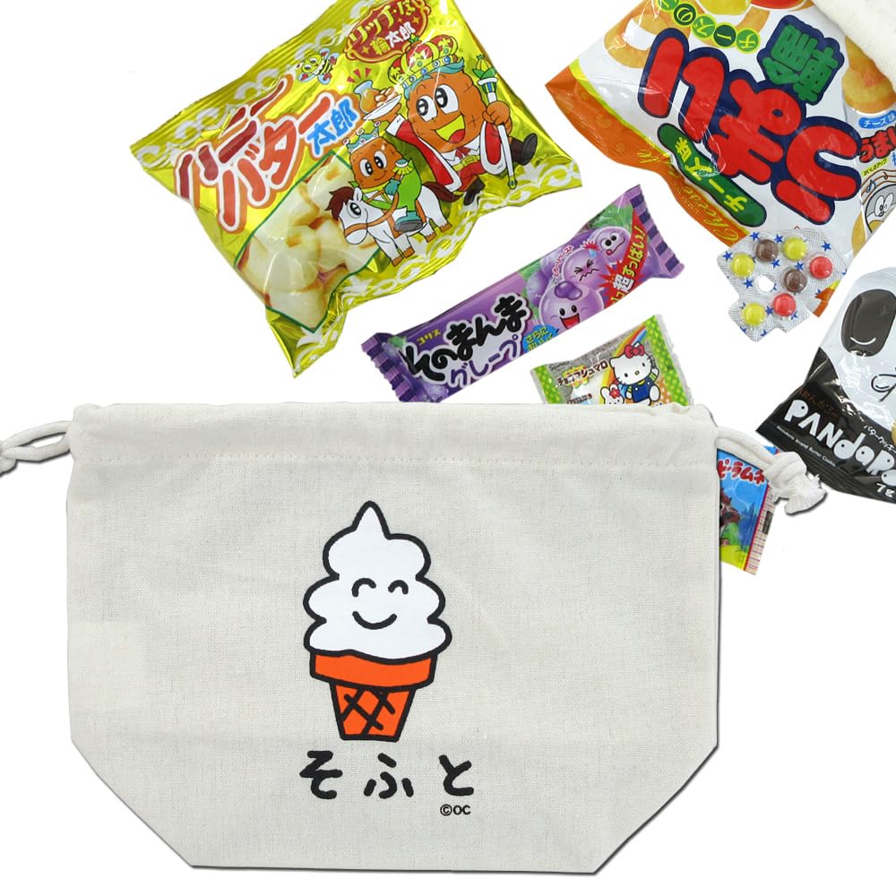 Oekikasan Drawstring Purse + Sweets Assortment Set Oks-080215-081113 (246/Softosan) Dagashi Snacks Assortment Children Kids Bag Pouch Handbag