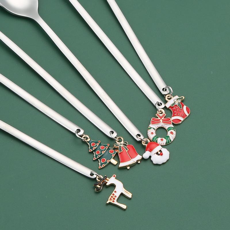 6 шт. Рождественские ложки Набор кофейных столовых приборов Набор столовых приборов из нержавеющей стали Десертная ложка Вилки Рождественские подарки Лось Рождественское украшение