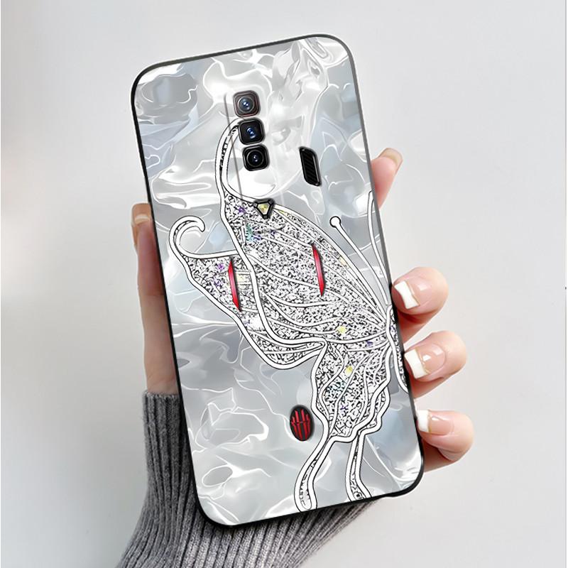 Pattern Case For ZTE Nubia RedMagic 7 5G Funda For Nubia RedMagic 7S 5G Soft Silicone Black Shell Cute Flower Cartoon Capa Cover