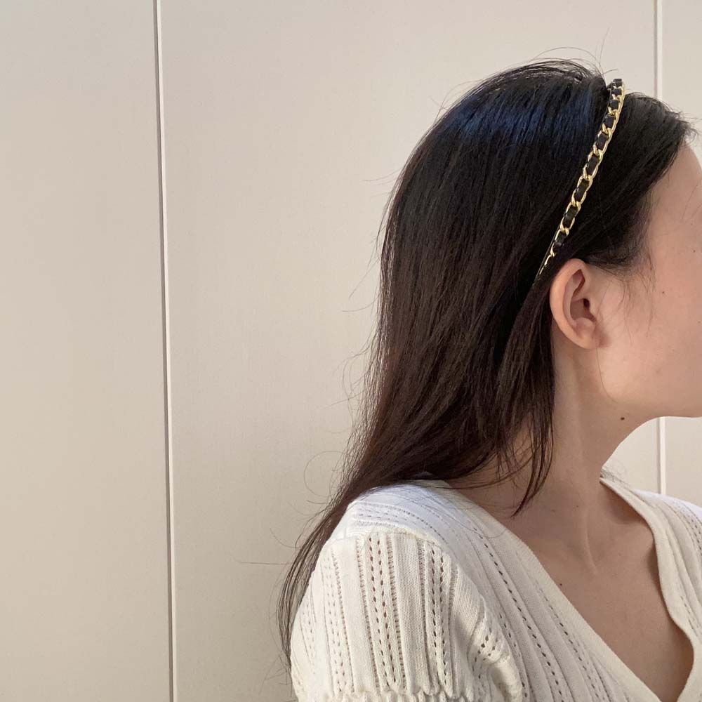 Punk Metal Chains Gold Color Women Hair Band Korean Hair Hoop Hair Accessories PU Chains Headband