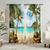 2 шт. занавески с принтом пляжного пейзажа для домашнего декора - оконная отделка с карманами для спальни, офиса, кухни, гостиной и кабинета
