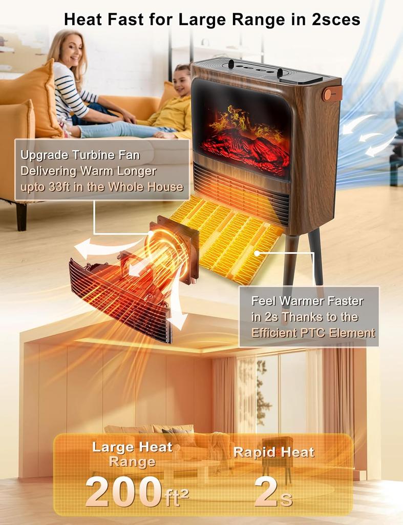 Электрический каминный обогреватель 3D пламя, увлажнитель, термостат, пульт дистанционного управления, 1500 Вт портативный обогреватель