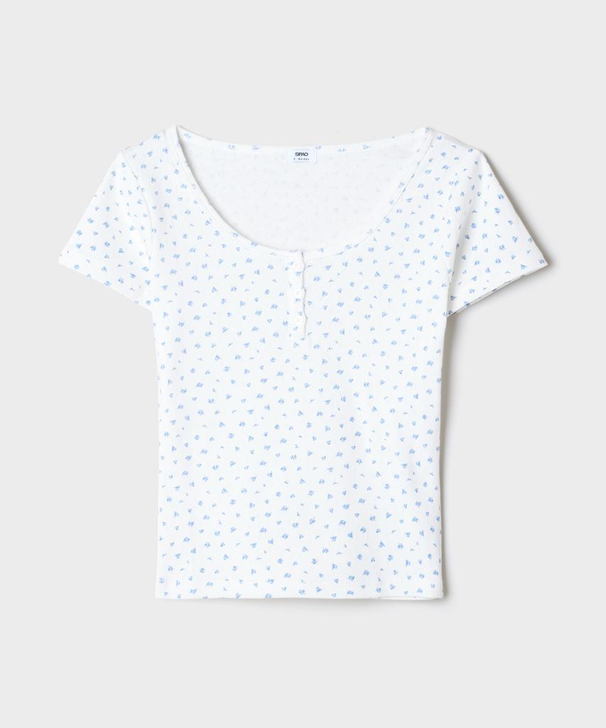 Цветочная футболка Henley с коротким рукавом Seupao_Sprpg24Gy0