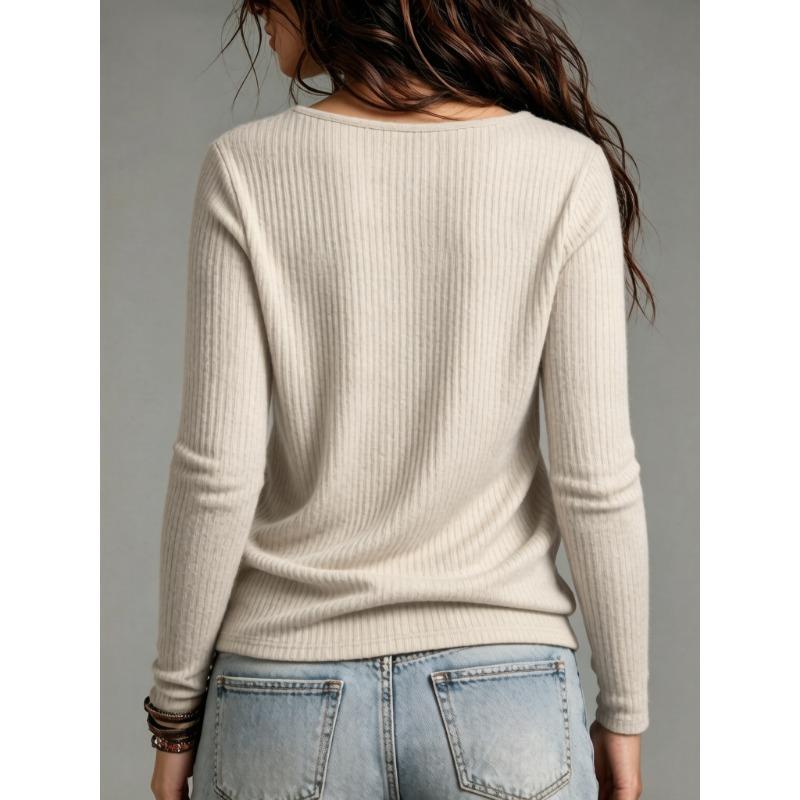 Women S Solid Color Casual Long Sleeve Knit T Shirt