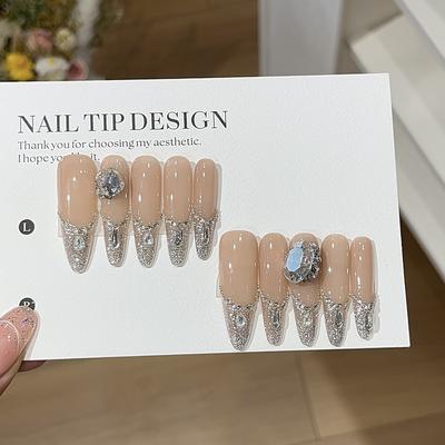 Miu-стиль Телесный цвет Телесный кончик ногтя Французский Разбитый бриллиант Легкая роскошь Носимая броня