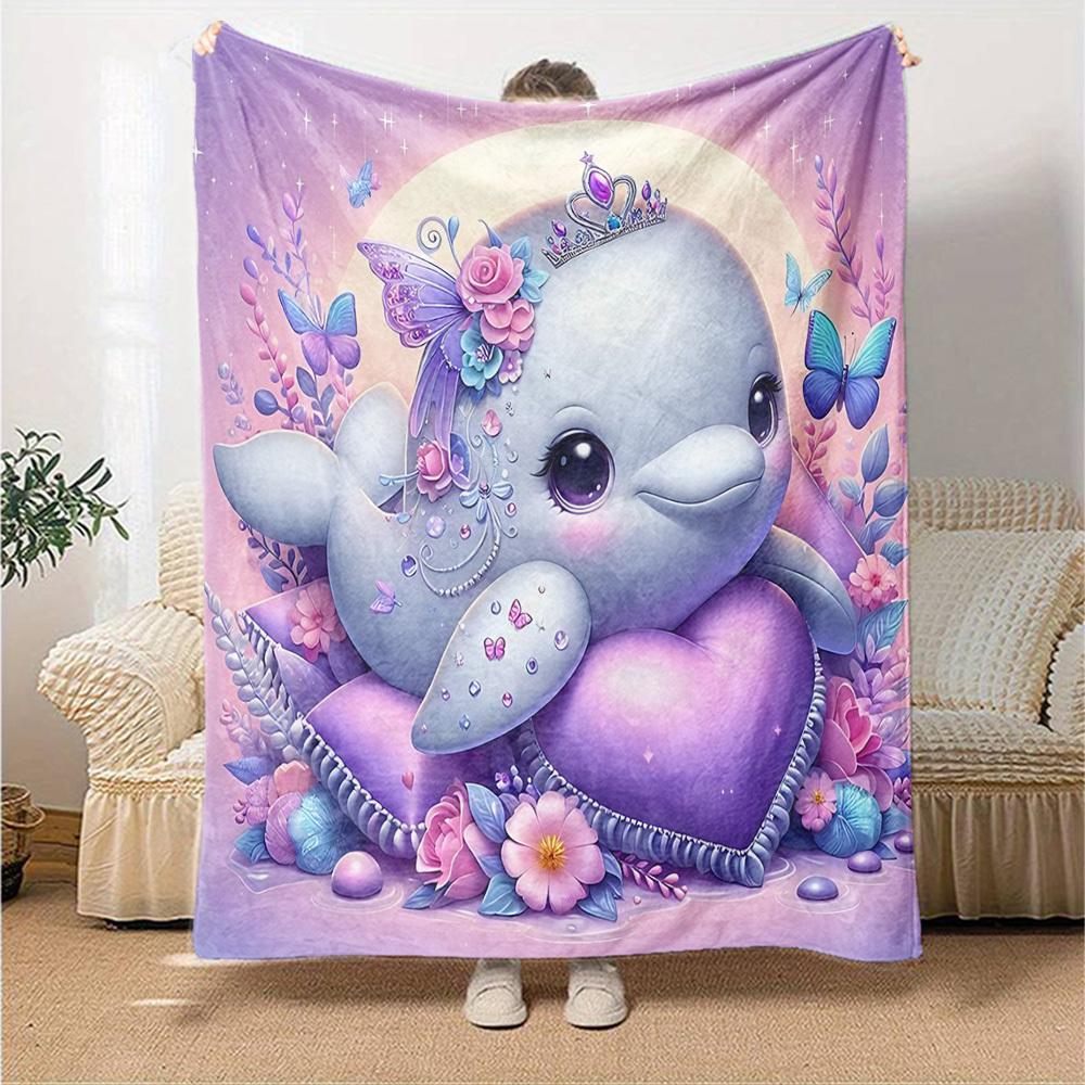 1pc Dolphin Princess blanket Lightweight Flannel Throw for Sofa Bed Travel Camping Livingroom Office Couch Chair