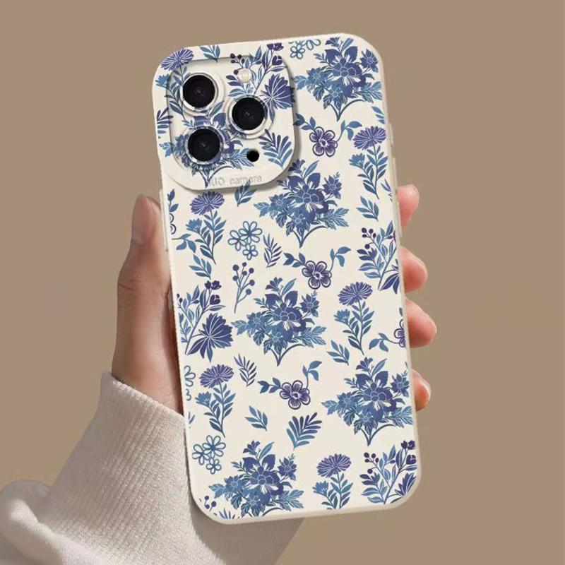 Gray Base Blue-Purple Floral Phone Case For Xiaomi Redmi Note 14 4G Cases Redmi Note 13 12 Pro Plus 12S 11 10 14C 13C 12C Cover