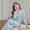 Women's Light Luxury Two-Piece Suit: Blue Short Coat & Wide-Leg Pants