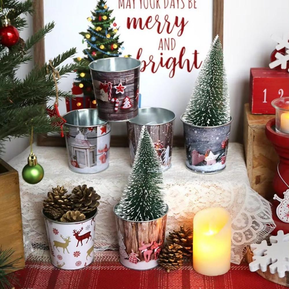 Рождественское ведро, металлическая корзина, ведро, рождественские украшения, винтажный держатель, декор для внутреннего и наружного использования
