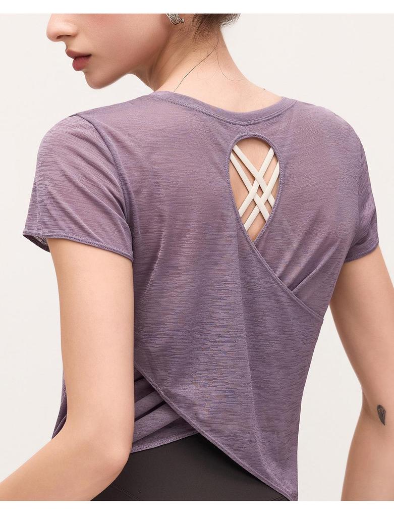 Women's Bamboo Yarn Yoga T-Shirt with Water Drop Back Design - Summer Pilates Fitness Wear
