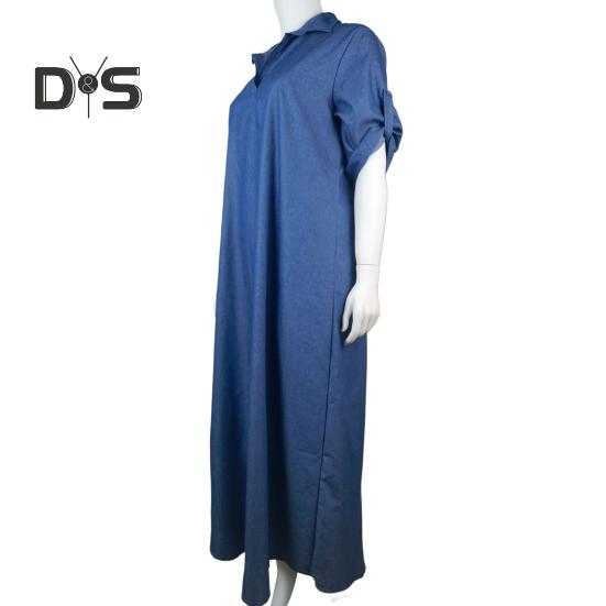 Fall Spring Lady Dress V Neck Loose Short Sleeves with Cufflink Split Hem Plus Size Dress Solid Color Buttons Pullover A-line Daily Wear Beach Maxi