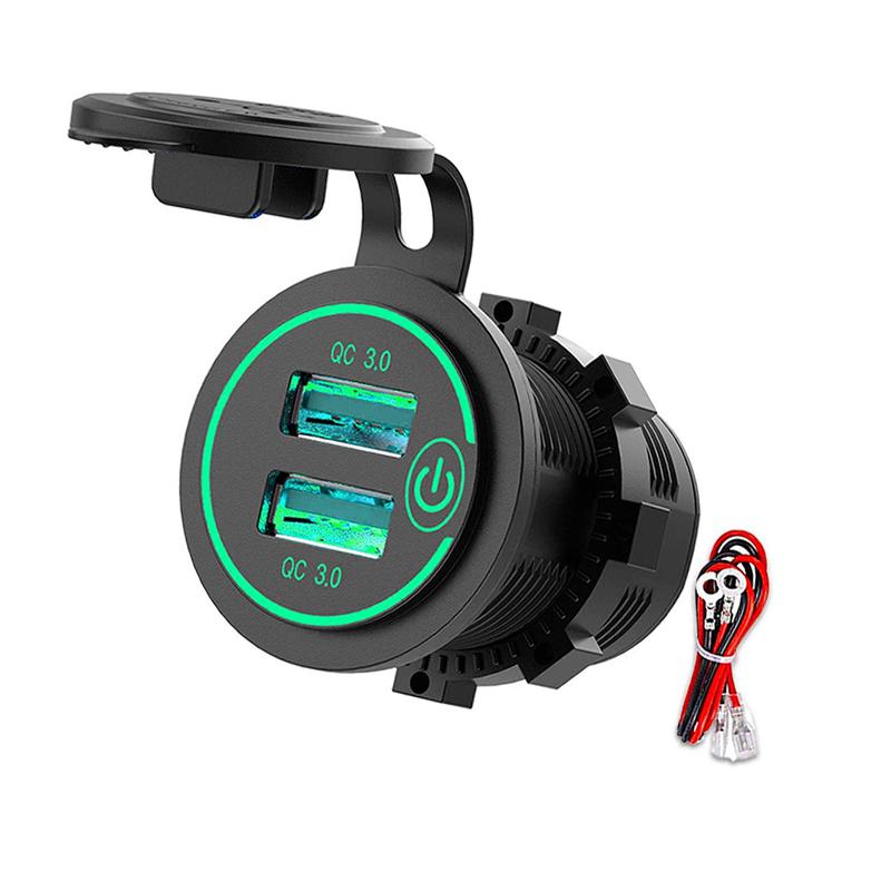 12В/24В USB-выход Двойной разъем для зарядки QC3.0 Гнездо прикуривателя Водонепроницаемый сенсорный переключатель Быстрый адаптер Автомобильные аксессуары