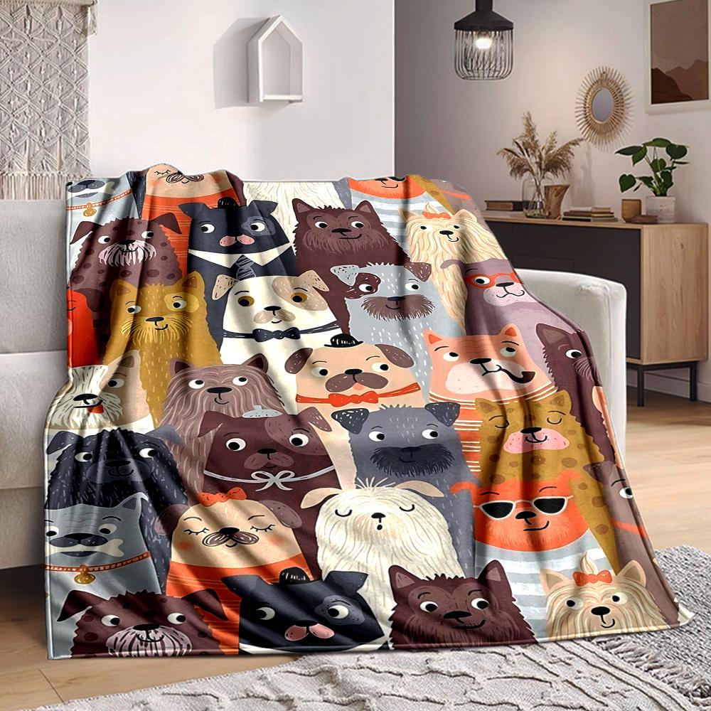 1pc Dogs Pets Print Blanket Lightweight Flannel Throw Blanket For Sofa, Bed, Living Room, Office, Outdoor Travel, Camping