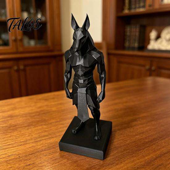 Египетский Бог Анубис Декор 3D Печатная Статуэтка Настольная Скульптура со Стабильным Квадратным Основанием Матовый Офисный Орнамент Черный Минималистичный Низкополигональный Дизайн для Дома