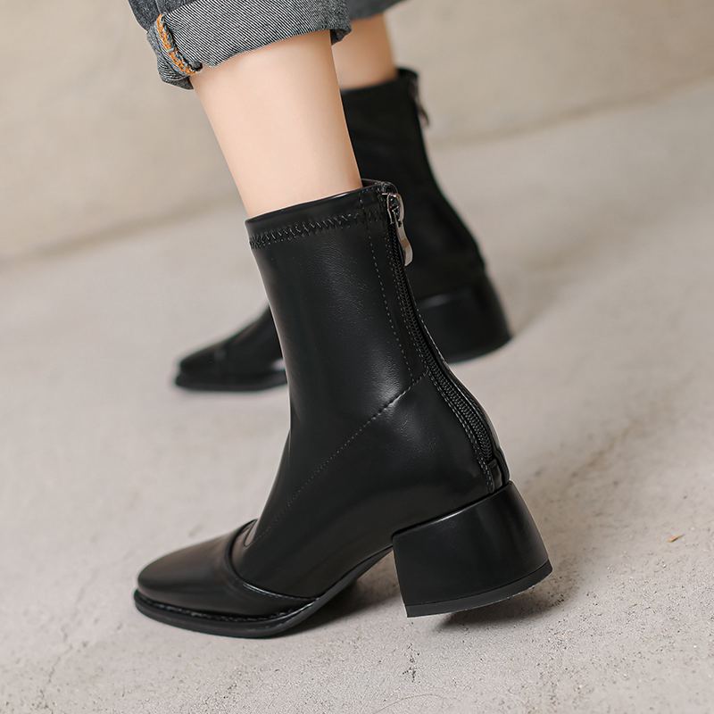 Krazing Pot Микрофибра Осенне-зимняя обувь Толстый средний каблук Размер 43 Ботинки челси Абрикосовые Ботильоны на молнии