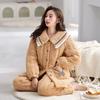 Пижама женская зимняя из кораллового флиса, трехслойная стеганая хлопковая, осенне-зимняя, утолщенная фланелевая, можно носить вне дома, комплект домашней одежды