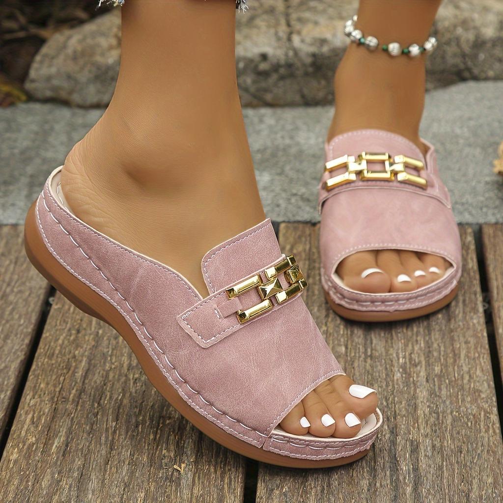 Women's Chain Decorative Wedge Sandals, Casual Open-toed Platform Shoes, Comfortable Sandals