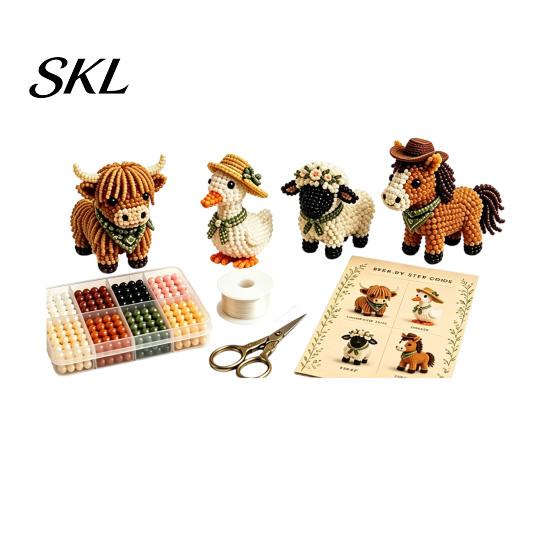 Detailed Beading Tutorial Tiny 3D Beaded Animal Kit, Cute DIY Kit with Colorful Beads and Craft With And Thread Instructions, 4 Designs Handmade