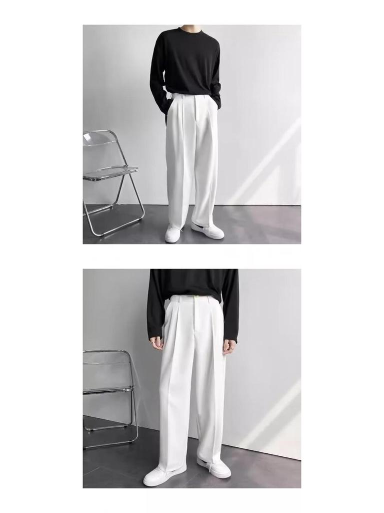 Men's Spring Light Luxury Black Wide-Leg Casual Trousers